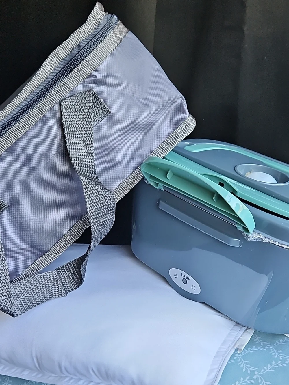 Electric Heated Lunch Box - Teal and Dark Gray Portable Food Warmer